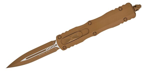 Microtech Dirac D/E Cerakote Tan Aluminum OTF KNife, Cerakote Tan M390 by Tony Marfione (225-1CTA)