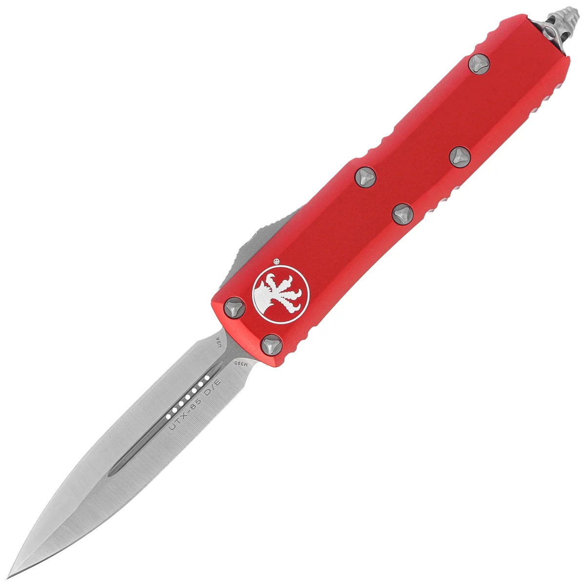 Microtech UTX-85 D/E OTF Knife Red Aluminum, Satin M390 (232-4RD)