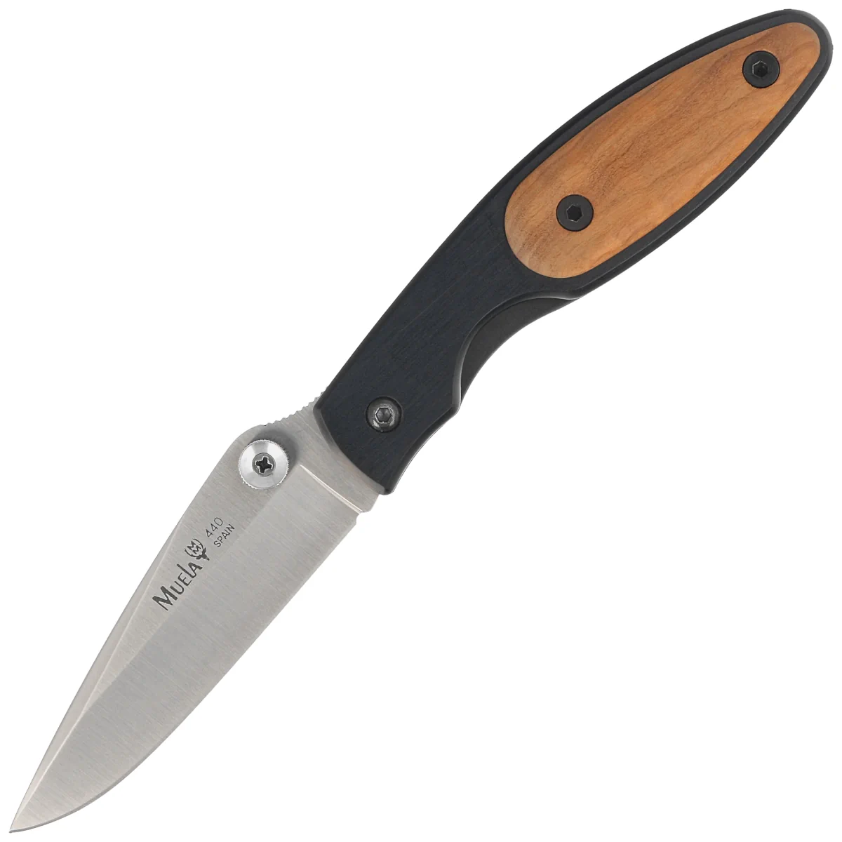 Muela KMC-7OL Black Aluminum/Olive Wood, Satin 440C Knife