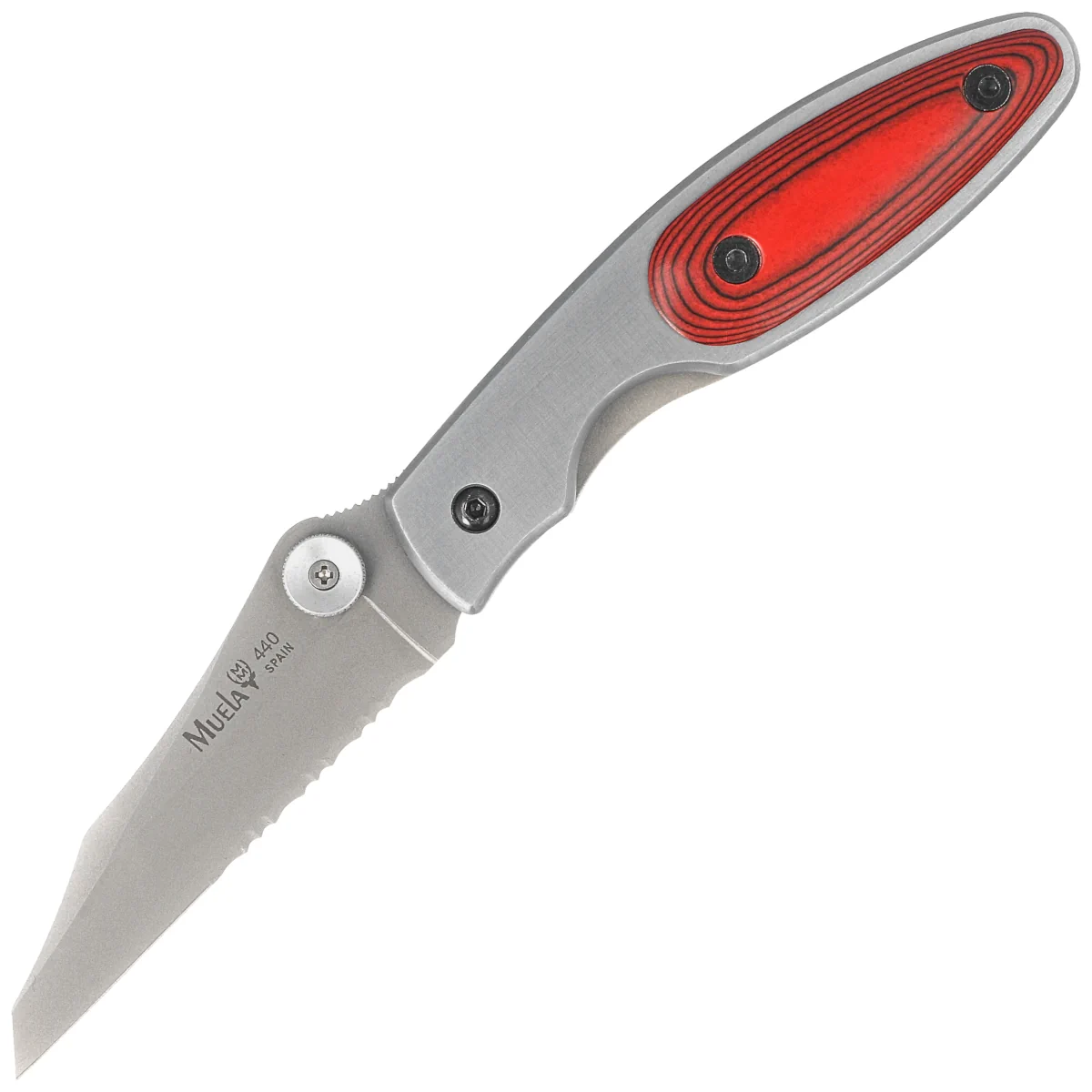 Muela KSC-7R Gray Aluminum/Red Pakka Wood, Satin 440C Knife