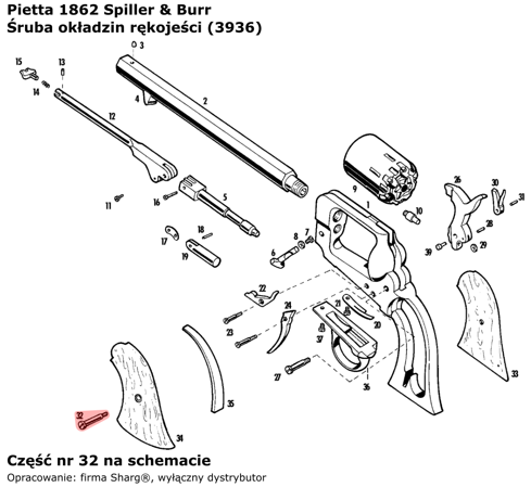 Pietta 1862 Spiller & Burr Grip Screw (3936)