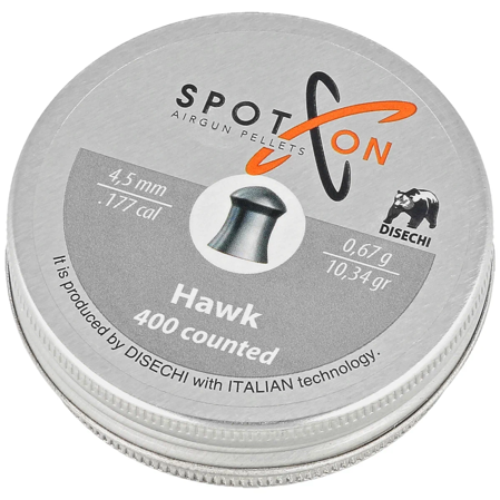 Spoton Hawk .177/4.5mm AirGun Pellets, 400 psc 0.67g/10.34gr