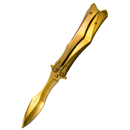 Third Decor Habitat Balisong Gold Titanium Stainless Steel, Gold Titanium 420 Butterfly Knife (K2818D)