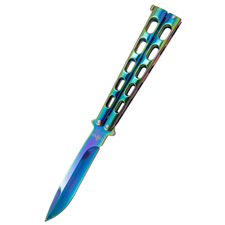 Third Decor Habitat Balisong Shiny Rainbow Stainless Steel, Shiny Rainbow 420 Butterfly Knife (K2919W)