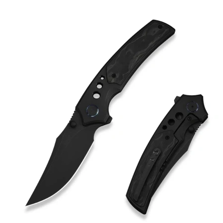 WeKnife Skynix Knife Black Titanium/Marble Carbon Fiber, Black Stonewashed M390 (WE24087-1)