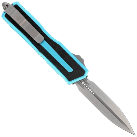 Microtech Scarab II Gen III D/E OTF Knife Turquoise Aluminum, Stonewashed M390MK by Tony Marfione (1280-10TQ)