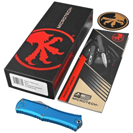 Nóż automatyczny OTF Microtech Hera II Mini S/E Blue Aluminium, Stonewashed M390MK by Tony Marfione (1703M-10BL)