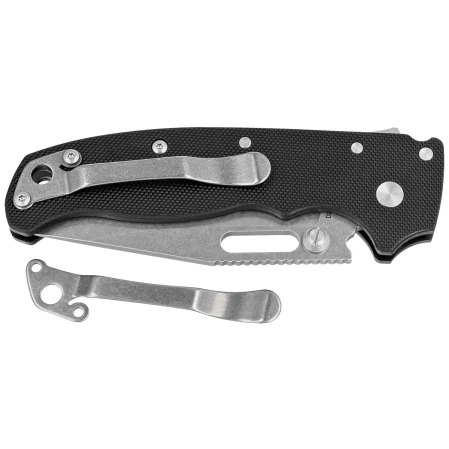 Demko AD20.5 Clip Point Knife Black Peel Ply G10, Stonewashed D2 by Andrew Demko (205-D2-BLKPPG10-CP)