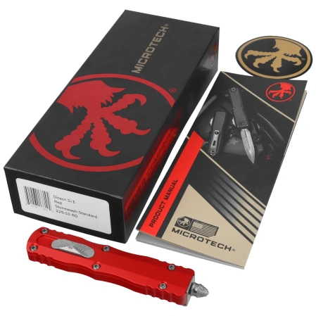 Microtech Dirac D/E OTF Knife Red Aluminum, Stonewashed M390 by Tony Marfione (225-10RD)