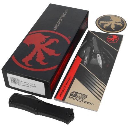 Nóż automatyczny OTF Microtech Hera II Mini D/E Tactical Black Aluminium, Black M390MK by Tony Marfione (1702M-1T)