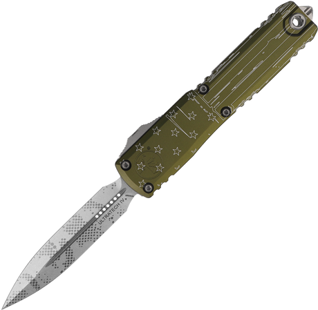 Nóż automatyczny OTF Microtech Ultratech Gen IV D/E Hero OD Green Aluminium, Stonewashed Pixel M390MK by Tony Marfione (11224-10ODHR)