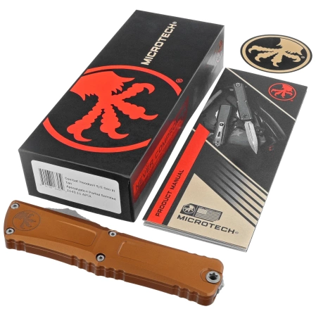 Nóż automatyczny OTF Microtech Combat Troodon Gen III S/E Tan Aluminium, Apocalyptic P/S M390MK by Tony Marfione (1143-11APTA)