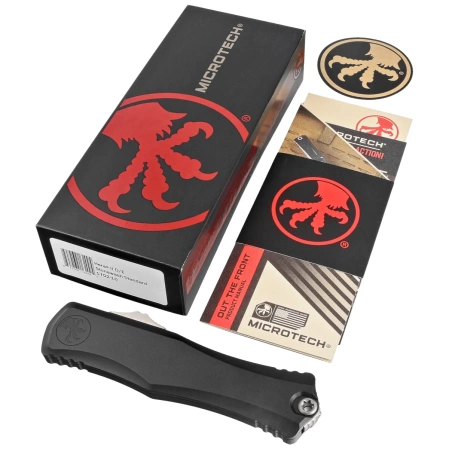 Microtech Hera II D/E Black Aluminum, Stonewashed M390MK by Tony and Sean Marfione OTF automatic knife (1702-10)