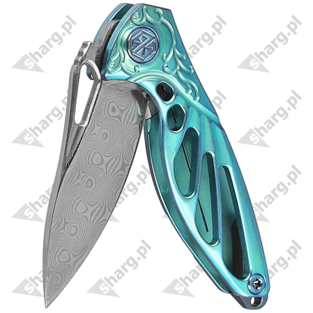 Nóż składany RikeKnife Mini Hummingbird Green Titanium, Rose Damascus by Richard Wu (RK-MINI-G)