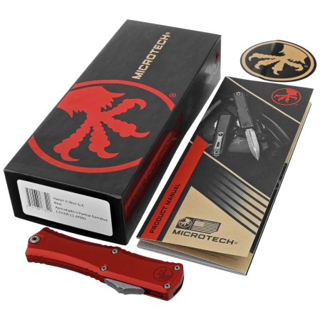 Nóż automatyczny OTF Microtech Hera II Mini Bayonet Red Aluminium, Apocalyptic P/S M390MK by Tony and Sean Marfione (1703M-11 APRD)