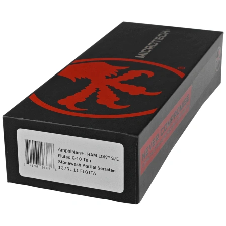 Microtech Amphibian Ram-Lok S/E Knife Fluted Tan G-10, Stonewashed P/S M390MK by Tony Marfione (137RL-11FLGTTA)