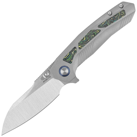 Remette RT-Kestrel Knife Gray Titanium/Green Carbon Fiber, Manual Fine Grinding Satin CPMS35VN (RTPO-A)