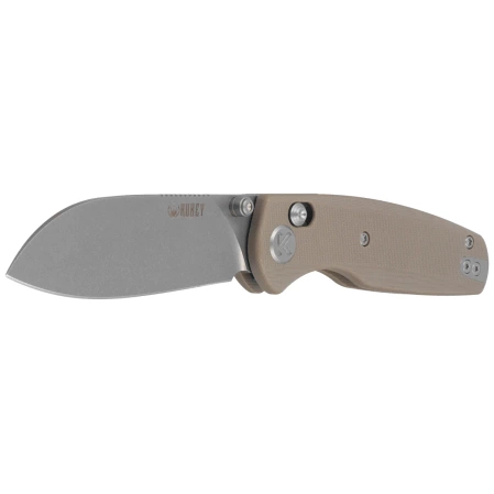 Kubey Breeze Knife Tan G10, Stonewashed 14C28N by Caleb Waltman (KU288C)