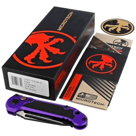 Microtech LUDT Gen III T/E Automatic Knife Purple Aluminum, Black F/S M390MK by Tony Marfione (1136-3PU)