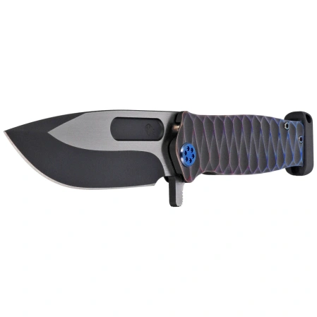 Medford USMC FF Knife Black/Blue-Violet ''Diamond Head'' Titanium, BLue HW, Brsh/Blue Clip, Black DLC/Satin S90V by Greg Medford (MK2044TQ-01TM-TFCP-PP)