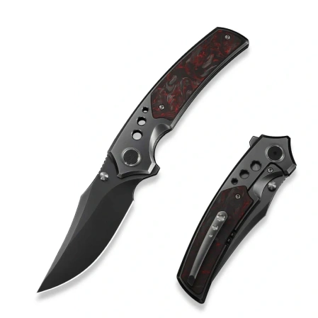 WeKnife Skynix Knife Gray Titanium/Black-Red Carbon Fiber, Polished Gray M390 (WE24087-4)