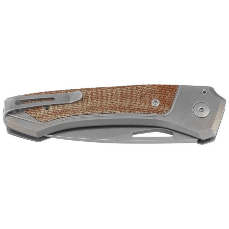 LionSteel Twain Gray Titanium / Natural Canvas Micarta, Satin MagnaCut by Gianni Pauletta (TW GY CVN)