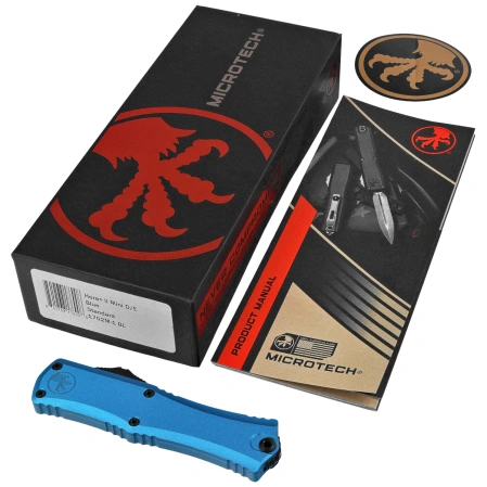Nóż automatyczny OTF Microtech Hera II Mini D/E Blue Aluminium, Black M390MK by Tony Marfione (1702M-1BL)