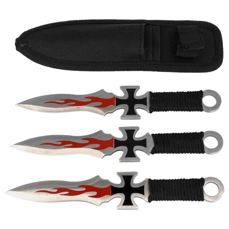 Martinez Albainox Cross Throwing Knives Set 3 pcs, Black Cord, Satin 3Cr13MoV (31884)