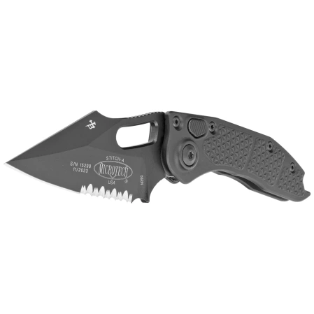 Microtech Stitch-A S/E Automatic Knife Black Aluminum, Black P/S M390 by Borka Blades and Tony Marfione (169-2T)