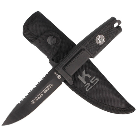 K25 RK-31910 Knife Black Rubber, Black Titanium 7Cr17Mov