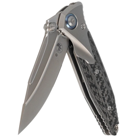 Microtech Socom Bravo Mini S/E Titanium/Carbon Fiber, Blue HW, Bead Blasted M390 by Tony Marfione knife (260M-7CFTI)