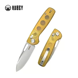 Kubey Bluff KU248A Knife Amber Ultem, Sandblasted 14C28N by Garet Caronna