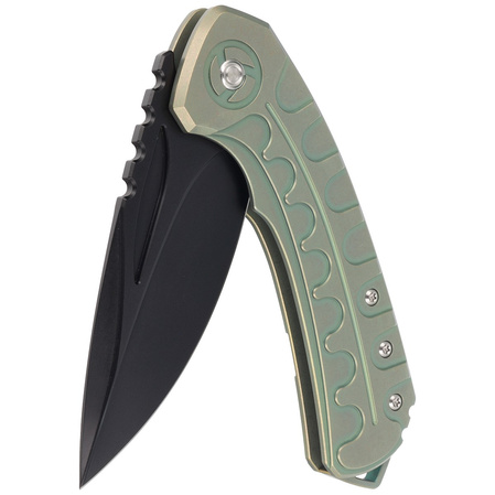 Bestech Buwaya Retro Green Titanium, Black Stonewashed M390 by Kombou Knife (BT2203D)