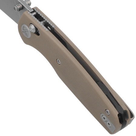 Kubey Breeze Knife Tan G10, Stonewashed 14C28N by Caleb Waltman (KU288C)