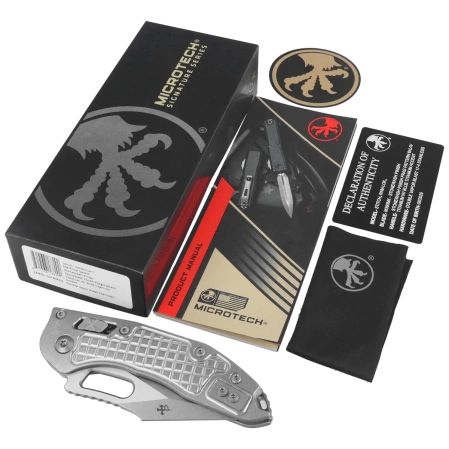 Microtech Marfione Select Stitch Ram-Lok S/E Knife Frag Titanium, Ti Blue HW, Double Vapor Blast M390MK by Borka Blades and Tony Marfione (169RL-10FRMS2)