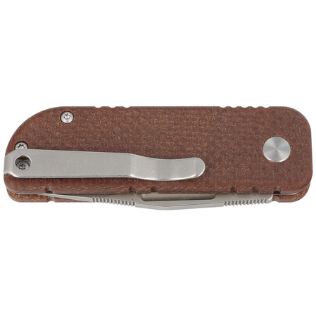 BlackFox NU-Bowie Brown Burlap Micarta, Coarse Stone Washed D2 by Keanu Alfaro (BF-758-MIB)