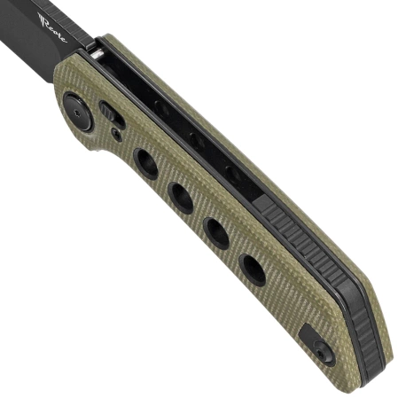 Nóż składany Reate PL-XF-4 Green Micarta/Black G10 Inlay, Black PVD Nitro-V