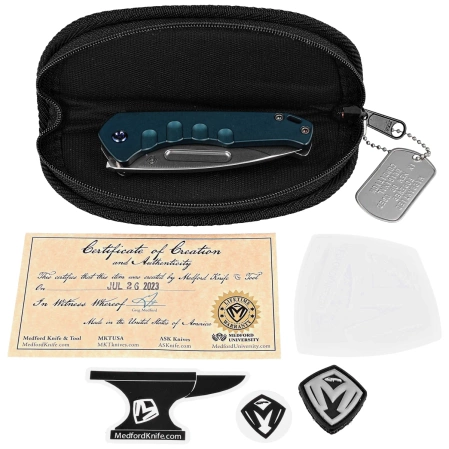 Nóż składany Medford Praetorian Swift FL Flipper Drop Point Blue Aluminium, Tumbled S45VN by Greg Medford