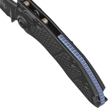 Microtech Stitch-A S/E Automatic Knife Black Aluminum, Blue Ti HW, Black M390 by Borka Blades and Tony Marfione (169-1BK-A1TI)