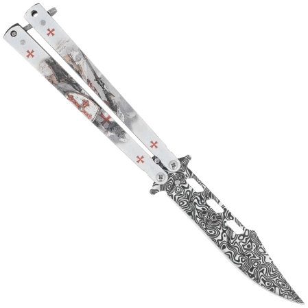 Nóż motylek Martinez Albainox Balisong White Templar 3D Design Steel, 3D Design 3Cr13Mov (02268)