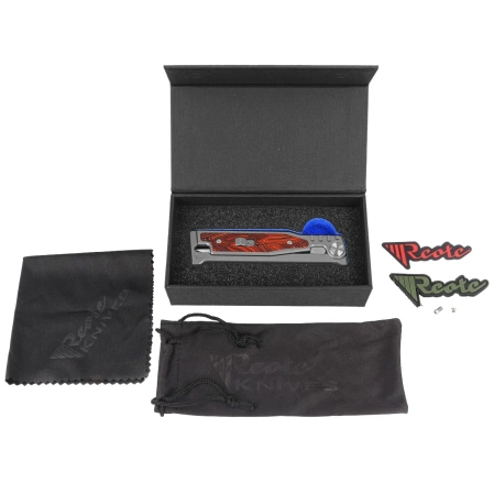 Reate Knife EXO-M OTF Gravity D/E Bead Blasted Titanium/Damascus Red-Black G10, Satin Elmax