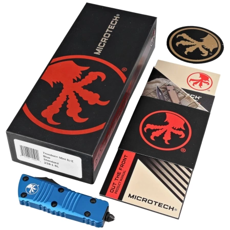 Nóż automatyczny OTF Microtech Mini Troodon D/E Blue Aluminium, Black by Tony Marfione (238-1BL)