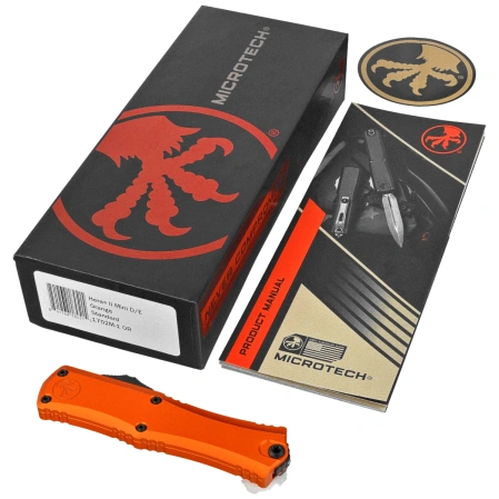 Nóż automatyczny OTF Microtech Hera II Mini D/E Orange Aluminium, Black M390MK by Tony Marfione (1702M-1OR)
