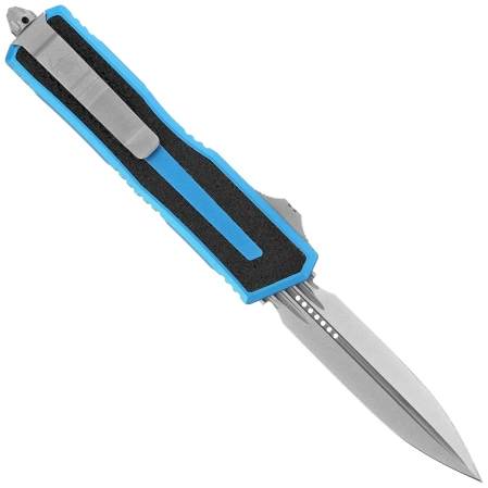 Microtech Scarab II Gen III D/E OTF Knife Blue Aluminum, Stonewashed M390MK by Tony Marfione (1280-10BL)