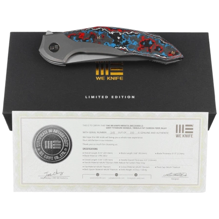 Nóż składany WE Knife Merata LE No 207/310 Titanium / Nebula Fat Carbon Fiber, Hand Rubbed Satin CPM 20CV by Anton Tkachenko (WE22008B-2)