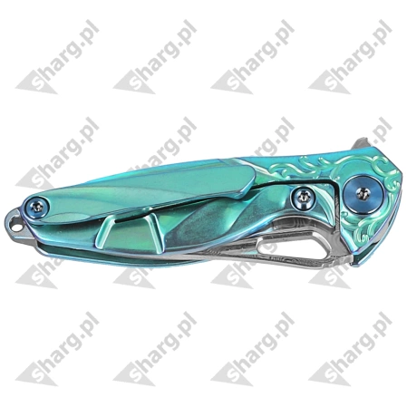 RikeKnife Mini Hummingbird Green Titanium, Rose Damascus by Richard Wu (RK-MINI-G)