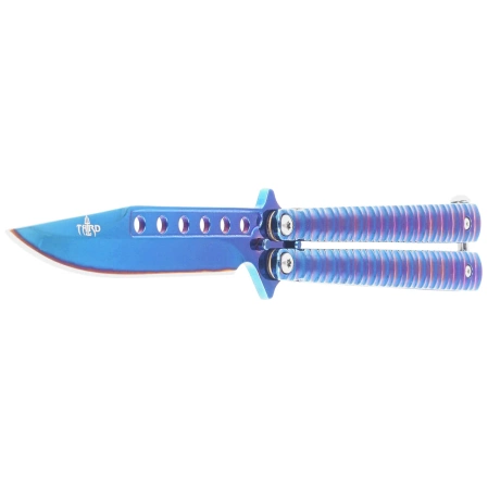 Third Decor Habitat Balisong Blue Titanium Stainles Steel, Blue Titanium Butterfly Knife (16071A)