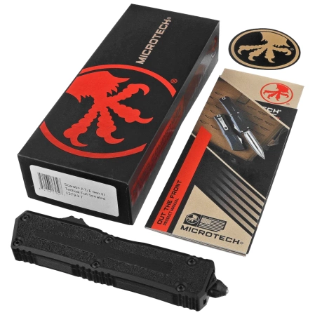 Nóż automatyczny OTF Microtech Scarab II Gen III T/E Black Aluminium, Tactical F/S M390MK by Tony Marfione (1279-3T)