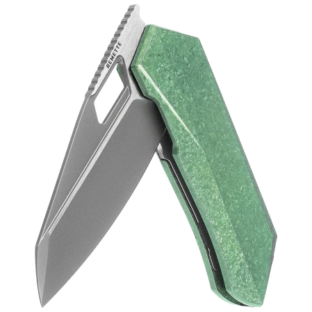 Nóż składany Remette RT-Woodpecker Crystal Green Titanium, Hand Grinding Pearlescent M390 (RTWP-IG)