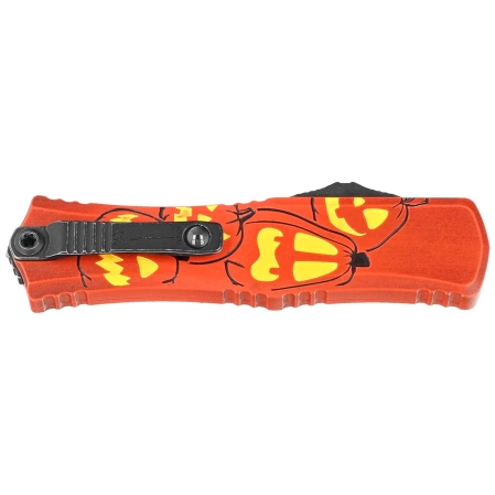 Nóż automatyczny OTF Microtech Hera II Mini D/E Signature Halloween Jack-o'-Lantern Aluminium, Satin M390MK by Tony and Sean Marfione (1702M-1HWJLS)